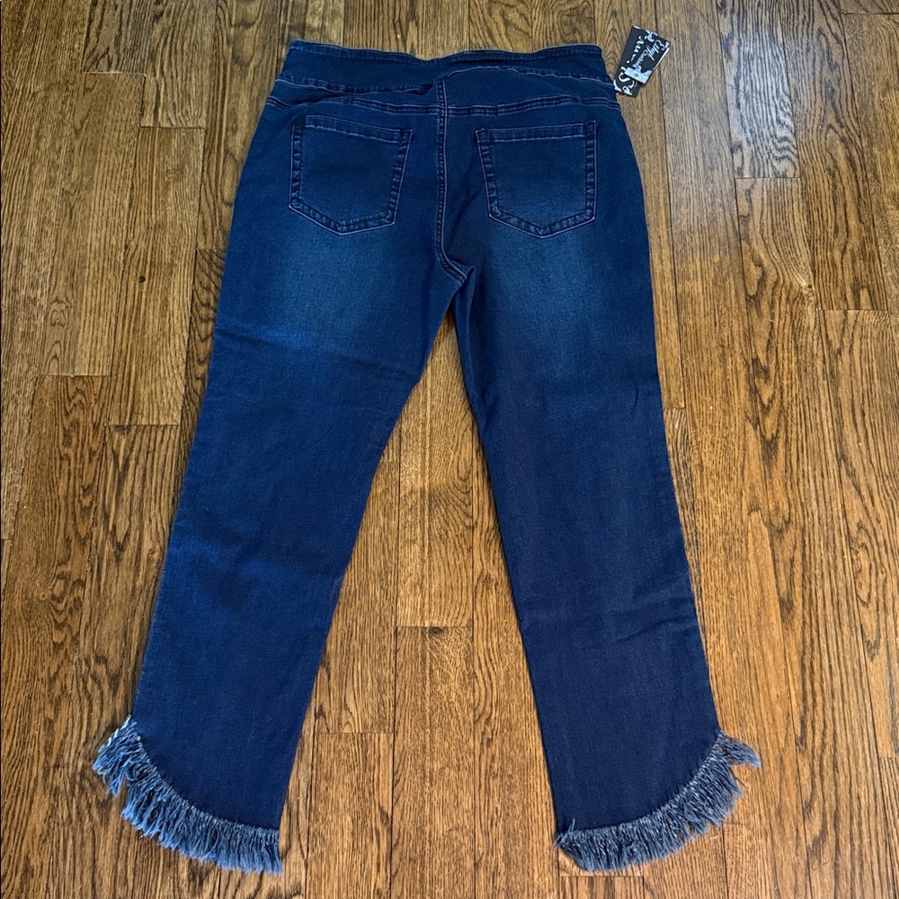 Ethyl Dark Blue Skinny Jeans with Frayed Hem - Picture 4 of 4